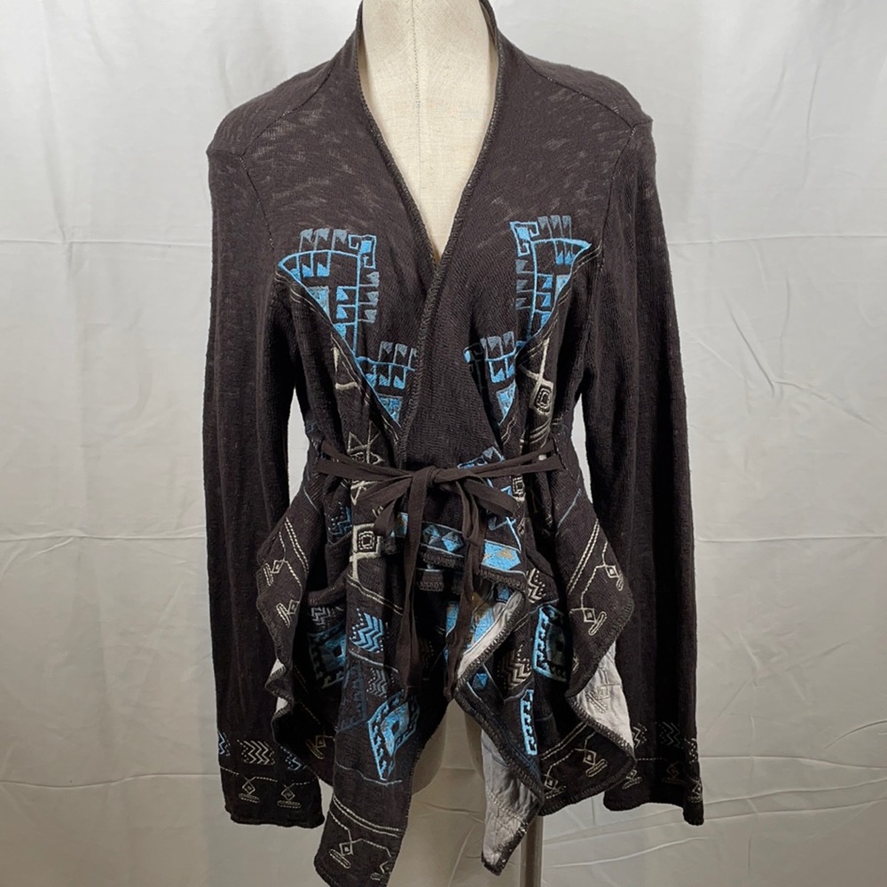 Johnny Was Brown and Blue Patterned Sweater